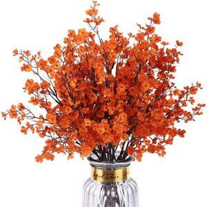 New 8Pcs Baby Breath Artificial Fake Fall Flowers, Real Touch Orange Plants Silk